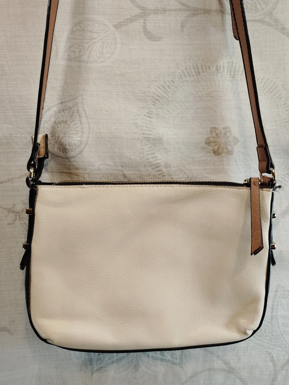Charming Charlie Black and Cream Crossbody Bag with Brown Accents